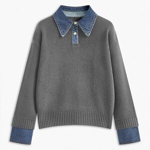 Commense 2-in-1 Panel Lapel Sweater in Light Grey